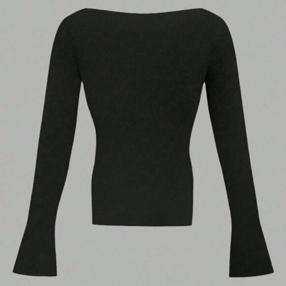 Black Casual Women's Ribbed Knit Top - Picture 3 of 5